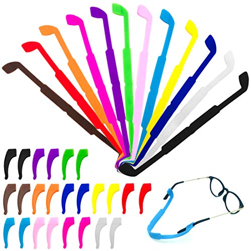 CKANDAY 12 Pack Anti Slip Kids/Adult Eyeglasses Straps with 12 Pair Ear Grip Hooks, Safety Glass Holders Eyewear Retainer for Sports Men Women Eye Protection -12 Colors