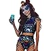 Produktbild Sallypan Frauen Rave Outfit 2 Stück, 2019 Shiny Festival Crop Top & Booty Shorts Unterteile Metallic Holographic Rainbow Outfits,Black,M