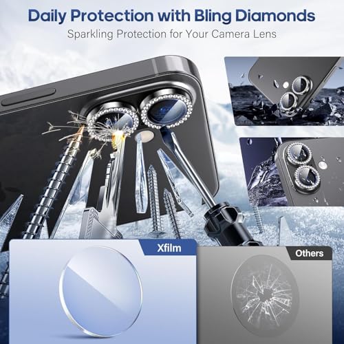 Image of for iPhone 17 Camera Lens Protector Bling, Individual Diamond Metal Ring with 9H Hardness, Scratch-Proof Camera Screen Protector, Stylish Accessories, Case Friendly (Black)