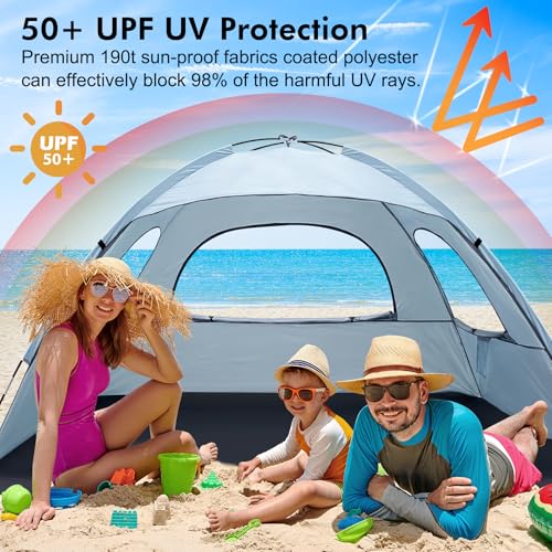 WhiteFang Beach Tent Anti-UV Portable Sun Shade Shelter for 3/4/6/8 Person, Extendable Floor with 3 Ventilating Mesh Windows Plus Carrying Bag, Stakes and Guy Lines - Image 3