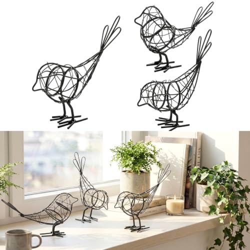 Set 3 Piezas Estatua de Pájaro de Metal Decoración Rústica miniatura 1