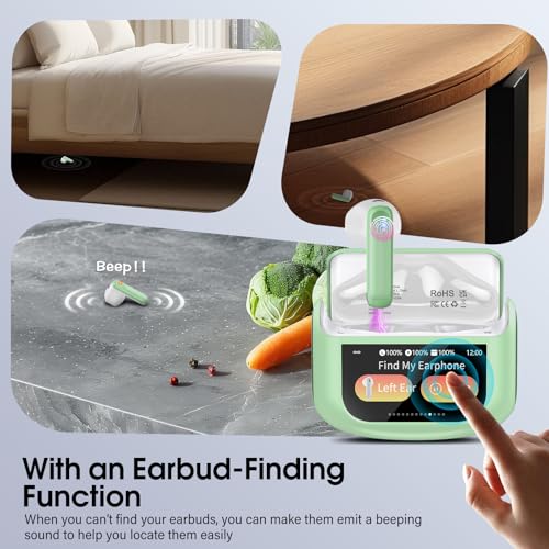 Image of Wireless Earbuds, Bluetooth 5.4 Headphones with Multifunctional Touch Screen, 48H Bass Stereo Ear Buds with ANC /ENC Noise Cancelling /Transparency Mode, IPX7 Earphones with 5 EQ Modes, Grass Green