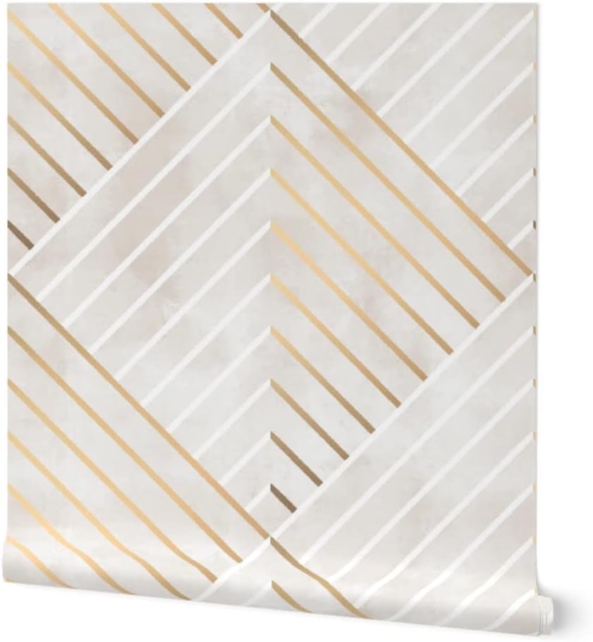 Removable Wallpaper 3ft x 2ft - Pink Marble Art Deco Lines White Diamonds Chic Gold Geometric Custom Pre-Pasted Wallpaper by Spoonflower