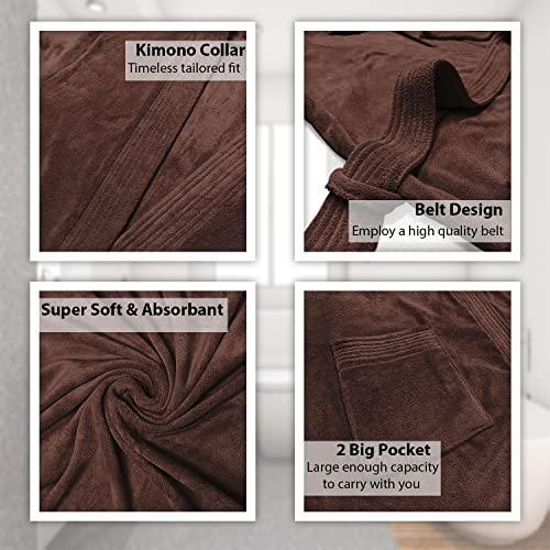 Image of Sassoon Venir Microfiber Bathrobe with Slippers for Men & Women, Unisex Luxury Bathrobe Towel, Spa Robe Combed (Pack of 1) - Cocoa Color