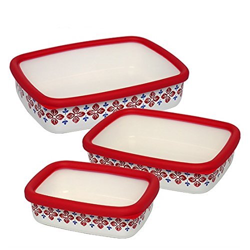 Amazon.co.jp: 富士ホーロー cukka 浅型角容器S・M・L レッド 3点