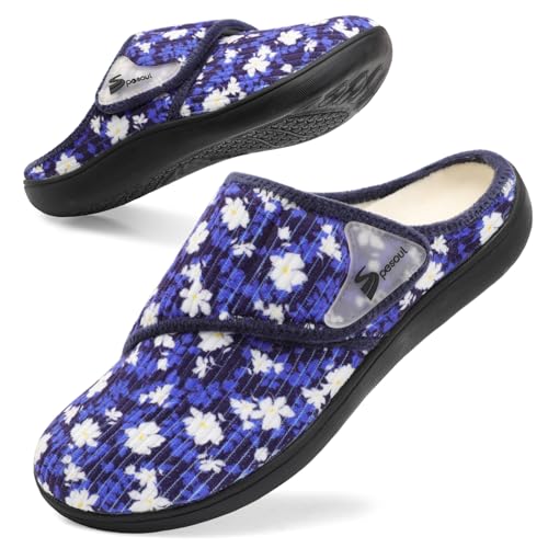 Spesoul Wide Women's Slippers Slip On Diabetic Shoes Fuzzy Adjustable House Shoes Non Slip Indoor...