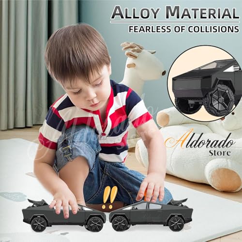 Image of 1:32 Tesla Cybertruck with Pickup Trailer Alloy Car Model Scale Diecast Metal Off-Road Vehicles Truck Model Sound and Light Kids (Gray)