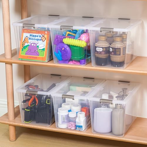 Citylife 7.8 QT 6 Pack Small Storage Bins Plastic Storage Container Stackable Box with Lids for Organizing, Clear White - Thumbnail 5