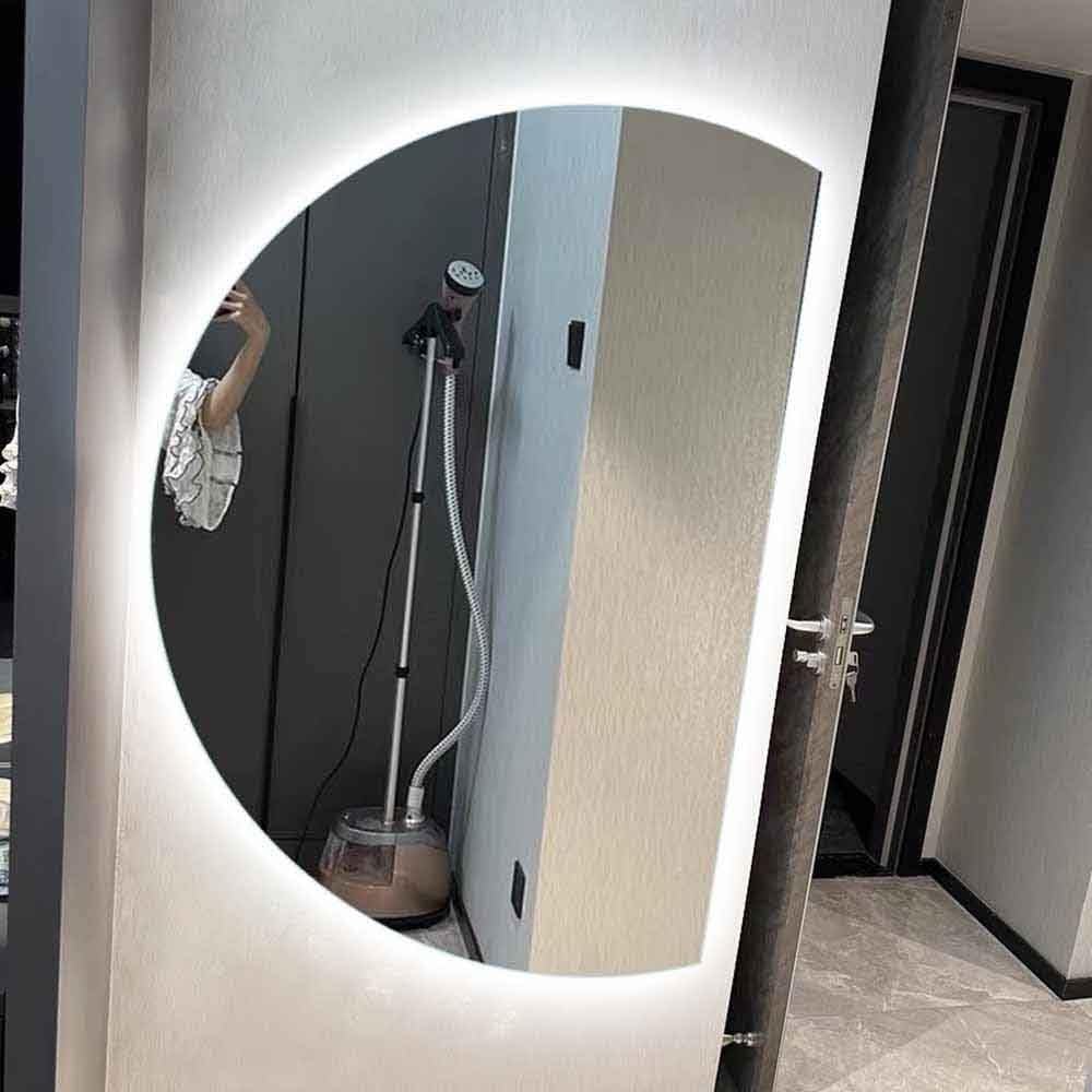Specchio da bagno antiappannamento con specchio illuminato a 3 colori senza cornice con interruttore tattile, dimmerabile, per ingresso, in vetro temperato, taglio sinistro/destro (Color : R
