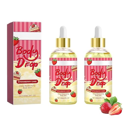 BlueBouff Body Juice Oil Strawberry Shortcake, Strawberry Pound Cake Body Oil Scented, Hydrating and Moisturizing for All Skin Types(60ML/2PCS)