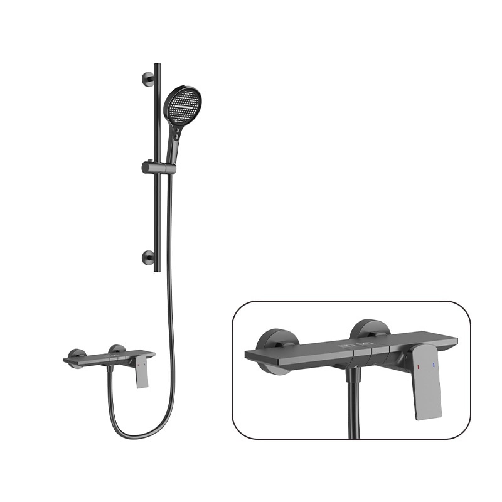 Fanjubei Dual-Function Gun Ash All-Copper Piano Button Hot And Cold Water Booster Shower Set, Dual-Function Gun Gray
