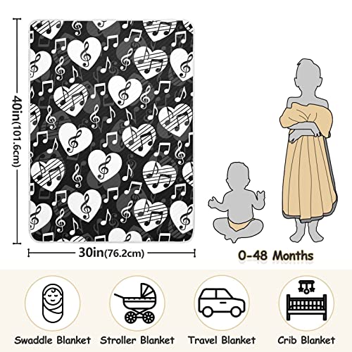 Image of Love Music Notes Baby Blankets Soft Warm Crib Stroller Blanket for Toddler Newborn Girls Boys, 30x40in