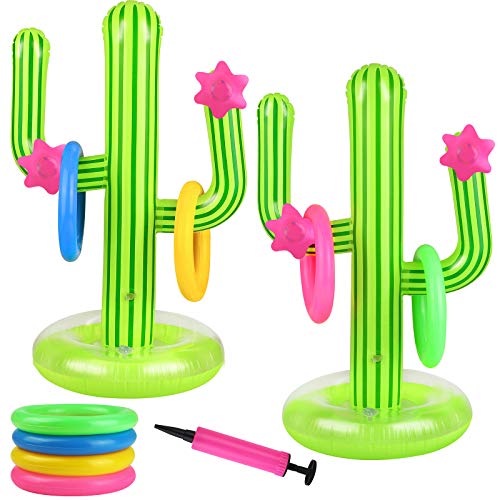 Ruisita Lot de 2 anneaux gonflables en forme de cactus - 8 pièces - 1 pièce - 1 pièce - Jeu de lancer gonflable - Pour fête d'été, piscine Cover