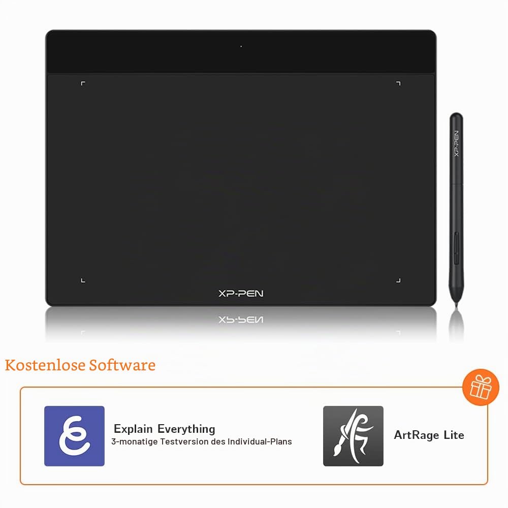 XP-Pen Deco Fun L Grafiktablett, 25,4 x 15,2 cm, mit passivem Eingabestift, 8192 Stufen und 60-Grad-Neigungen, kompatibel mit Mac Windows Chrome OS und Android, Schwarz