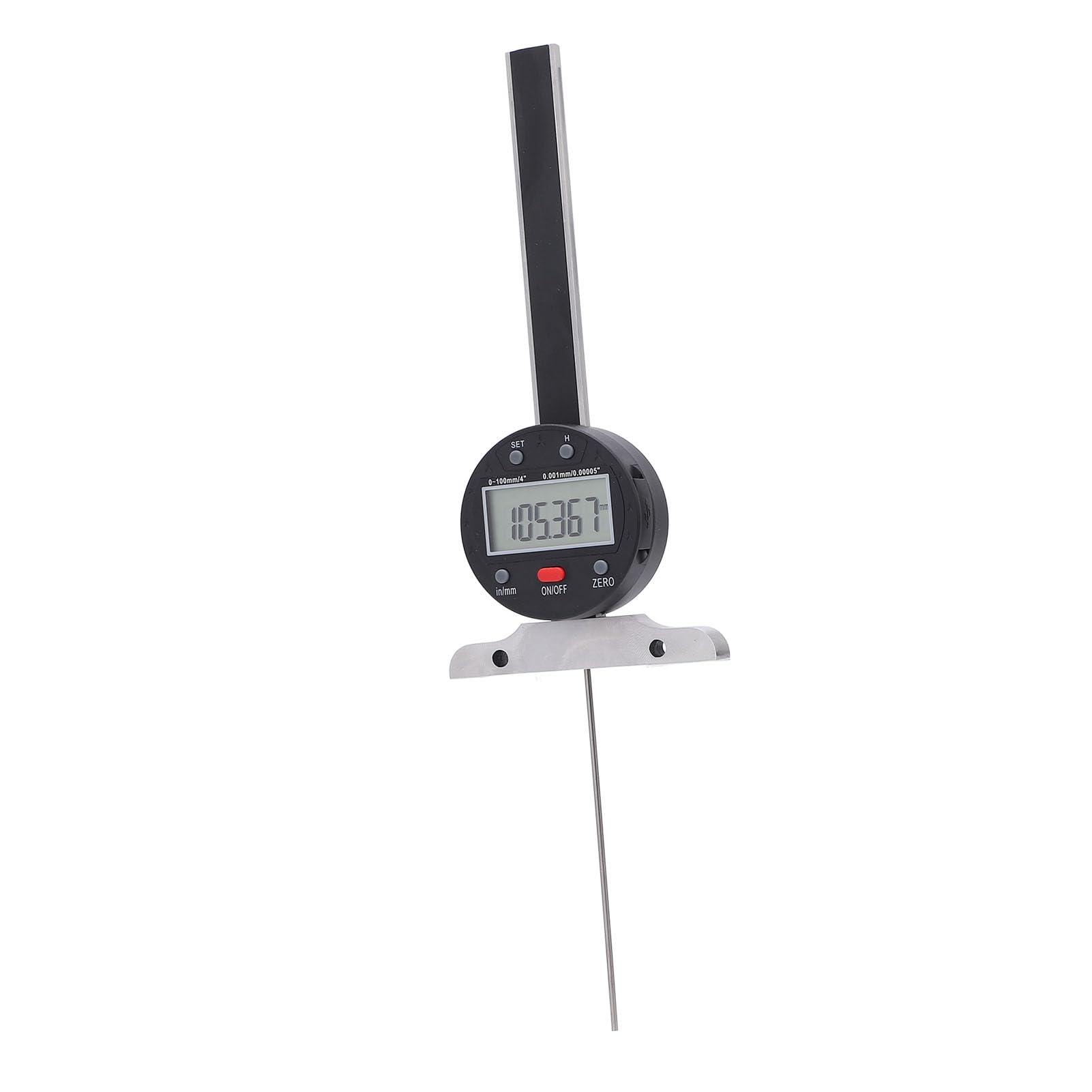 Electronic Digital Depth Gauge, LCD Display 100mm 4in Range, Battery Powered with USB Port for Woodworking, Metalworking, Automotive, and Construction Industries. Made of Alloy