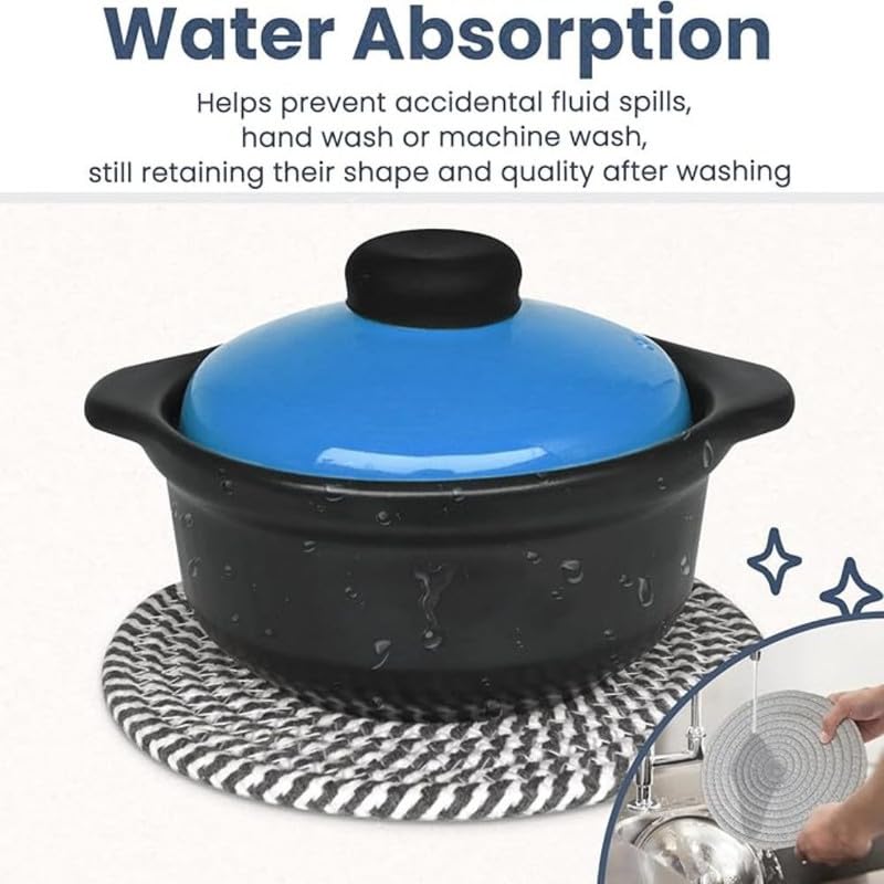 Image of Mansa for Hot Dishes, Pots and Pans, Hot Pads with Storage Basket, Pot Holders for Kitchen, Heat Resistant Mat Protect Counter Home Essentials, Farmhouse Decor (Pack of 5 with Cover) Black White