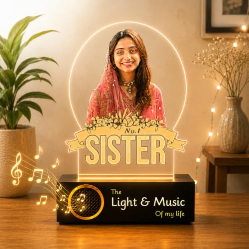 Image of ZOCI VOCI Rakshabandhan Gift for Sister - Premium Personalized HD Photo Lamp with Bluetooth Speaker, Customized Photo Memory Gift for No.1 Sister, Birthday & Rakhi Gift from Brother