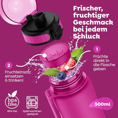 Sweety Fox Trinkflasche Kinder Kohlensäure Geeignet 500ml, Pink - Trinkflasche Sport 100% Auslaufsicher & Wasserflasche Spülmaschinenfest 3