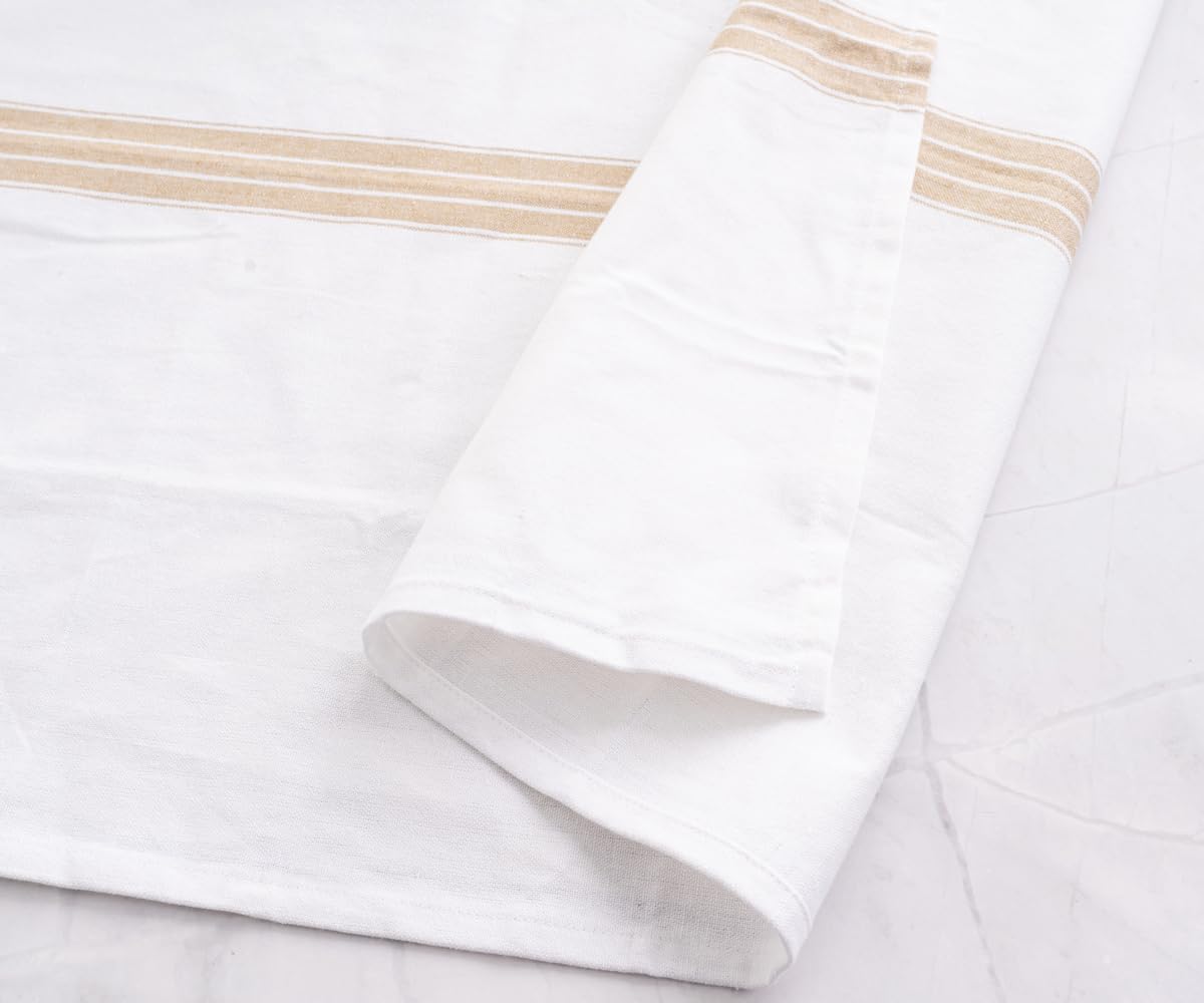 Beige Striped Kitchen Towels 6 Pack, 100% Cotton Towels Set, Dish Towels for Kitchen, French Striped Hand & Tea Towels, Perfect for Cooking, Drying Hands, Farmhouse Dish Towel Beige/White, 20x28