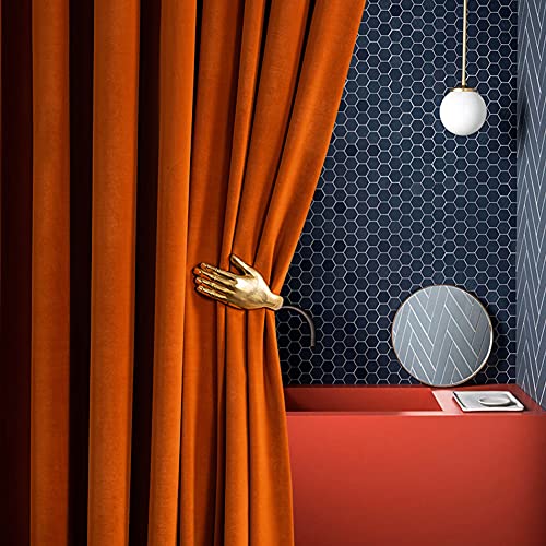Blackout Curtains Velvet Thicken Thermal Insulated Opaque Curtains Pencil Pleat, for Livingroom Bedroom 2 Panels,Orange,W135xL244cm