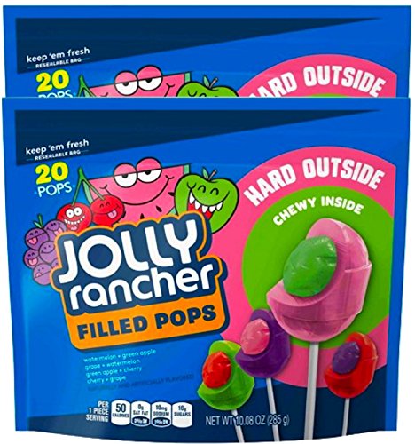 NEW Jolly Rancher Filled Pops Resealable Bag Hard Outside Chewy Inside - 10.8oz - 20ct (2)
