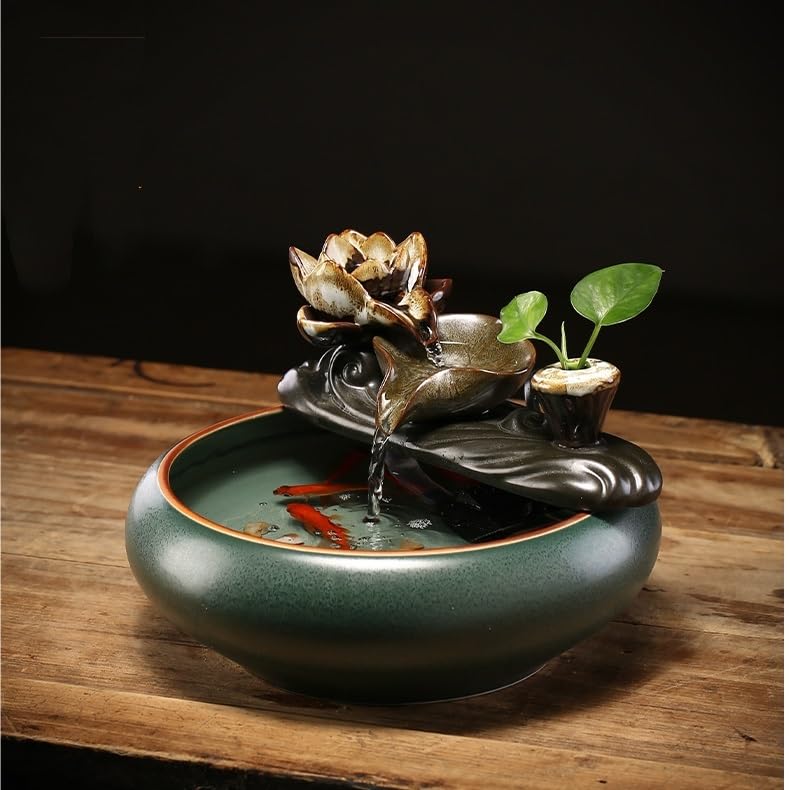 Fuente Decorativa de jardín, Fuente de Agua con Cascada, de cerámica, con función humidificadora, Feng Shui Zen, decoración para salón, Dormitorio, Oficina