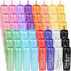 Thank You Teacher Gifts Employee Appreciation Gifts Graduation Gift 16 oz Inspirational Skinny Tumblers Bulk with Lid and Straw for Nurse Teacher Coworker Women Staff Team(Bright Color, 48 Set)