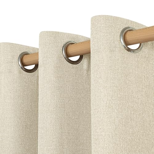 LAMIT Privacy Linen Curtains 84 inch Length 2 Panels, Grommet Thick Soft Light Filtering Curtains Living Room Window Drapes for Bedroom/Farmhouse, W52 x L84, Natural Beige