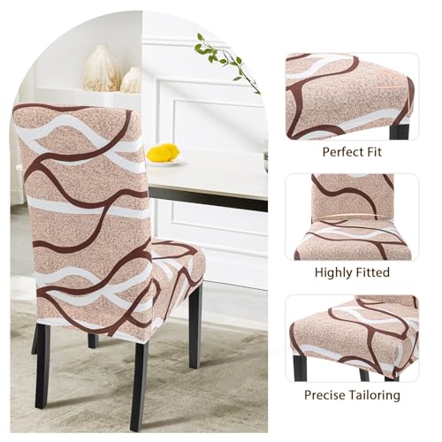 Image of SearchI Dining Room Chair Covers Set of 4, Stretch Printed Parsons Chair Slipcovers Super Fit Spandex Removable Washable Kitchen Chair Protector Cover for Dining Room, Hotel, Ceremony (Khaki)