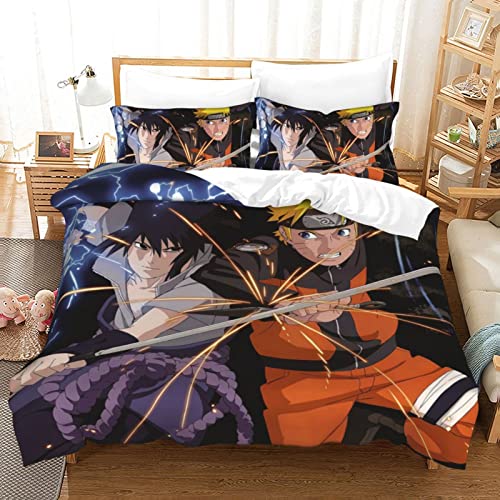 Anime Bed Set Boys Girls Bedding Sheet 3D Print Comforter Cover Soft Microfiber Duvet Cover Sets 3 Pcs(1 Duvet Covers with 2 Pillowcase, No Comforter) Twin Size