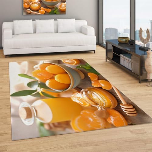Tapis de salon jaune orange lavable 140x200cm pour chambre moderne