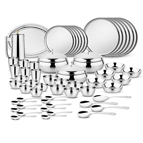 Image of Steelcraft Premium Stainless Steel Apple Dinner Set 57 Pcs, High Grade Quality-with Silver Touch Finish, Kitchen Set for Home, Made in India, Steel Colour