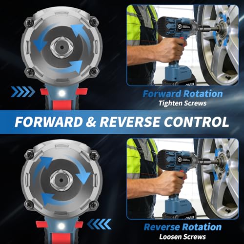 Image of 1 /2 Inch Cordless Impact Wrench,900Ft-lbs (1200N.m) Brushless Electric Impact Gun,3800RPM High Torque Electric Impact Driver Kit with 2 Batteries,Fast Charger,5 Sockets,Case for Car Tires,Mower,Pickup