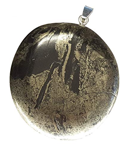 KRIO 1x Pyrit Scheibenstein Therapiestein mit Sterlingsilber-V-Schlaufe