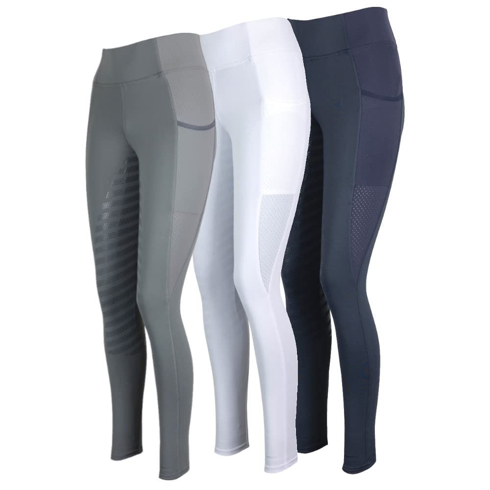 Lazura - Damen und Kinder Sommer Reitleggings Lea | Vollbesatz aus Silikon | Reithose mit seitlichen Handytaschen | atmungsaktiv durch seitliche Mesh-Einsätze | Reitbekleidung