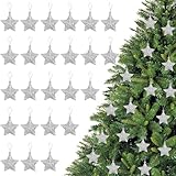 Estrella árbol de Navidad,Estrellas de Navidad para Colgar,Estrellas para Arbol de Navidad,Decoraciones de Navidad Adecuado para Navidad Colgado en árboles de Navidad,Chimeneas,Ventanas (Plata)