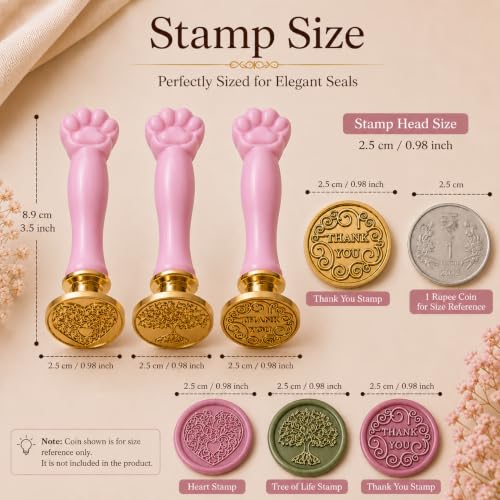 Image of Curated Cart 1 Wax Seal Stamp Kit Decorating Gift Cards Wedding Invitations Envelopes Letters Sealing (3 Stamp & 3 Holder Combo)