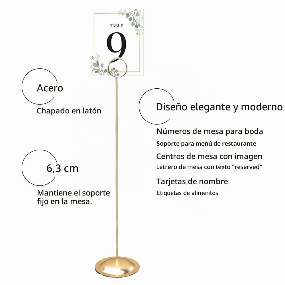 HOHIYA Soporte para Números de Mesa, 12 Porta Tarjetas Dorados de Metal para Bodas, Recepciones y Eventos, Ideal para Menús, Fotos, Nombres de Invitados y Decoración