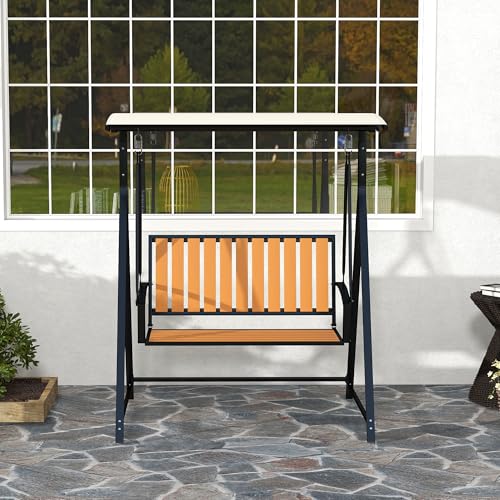 Outsunny Hollywoodschaukel mit verstellbarem Sonnendach, 2-Sitzer Gartenschaukel, wetterfest Schaukelbank belastbar bis 240kg, Gartenliege für Garten, Terrasse, 142 x 112 x 162cm, Schwarz