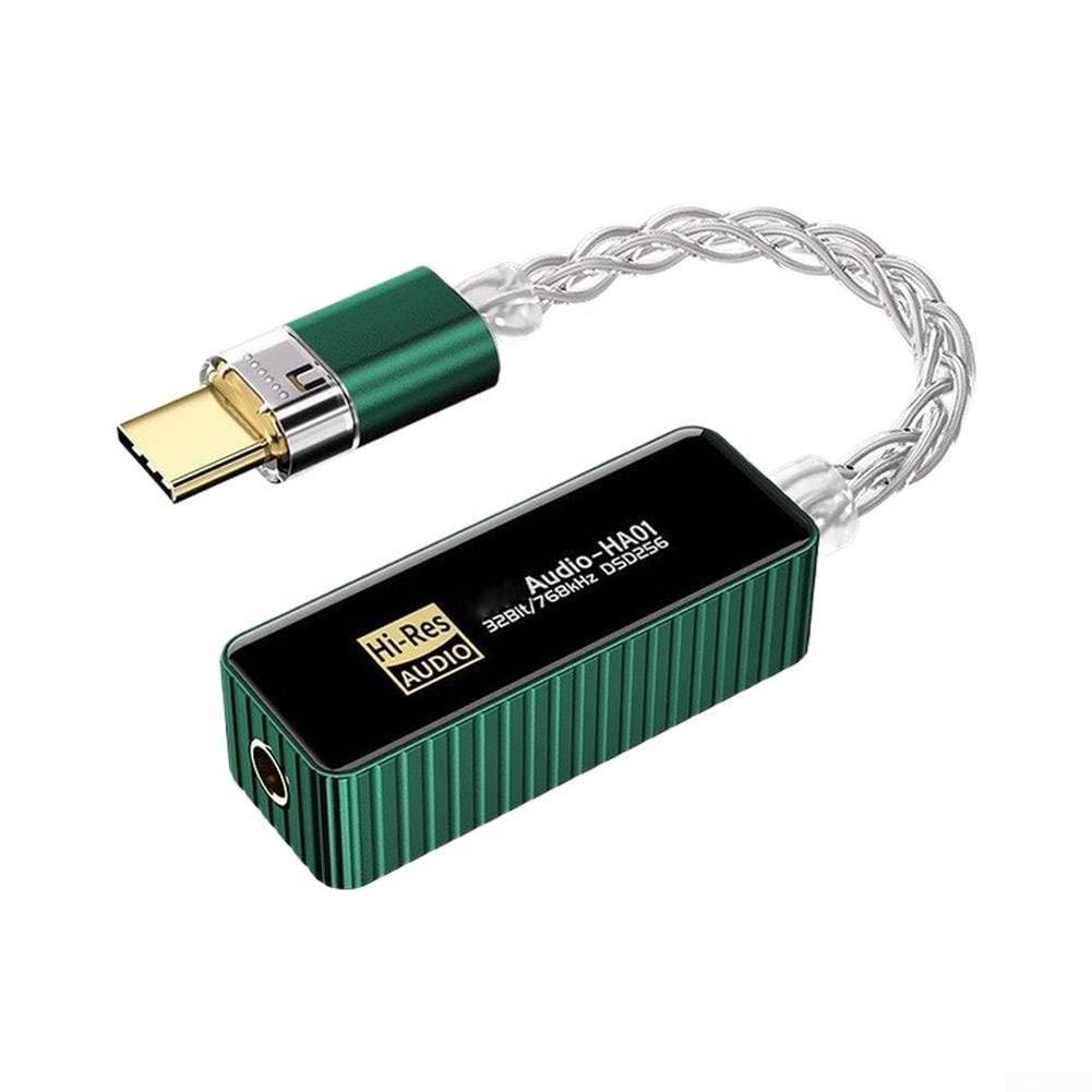 Decodificatore audio, cuffie HiFi portatili con uscita da tipo C a 3,5 mm, 384 kHz DSD256 per tutti i dispositivi (verde)