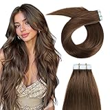 Tape in Human Hair Extensions 20 Inch 20pcs 50g/pack Silky Straight human Hair Extensions Medium Brown (#4 20inch)