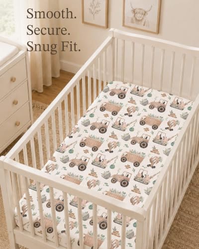 Image of Crib Sheets for Boys and Girls, 2 Pack Fitted Baby Sheets for Standard Toddler Mattress 28 inch x 52 inch, Soft Breathable Jersey Knit Baby Bedding (Little Farm)