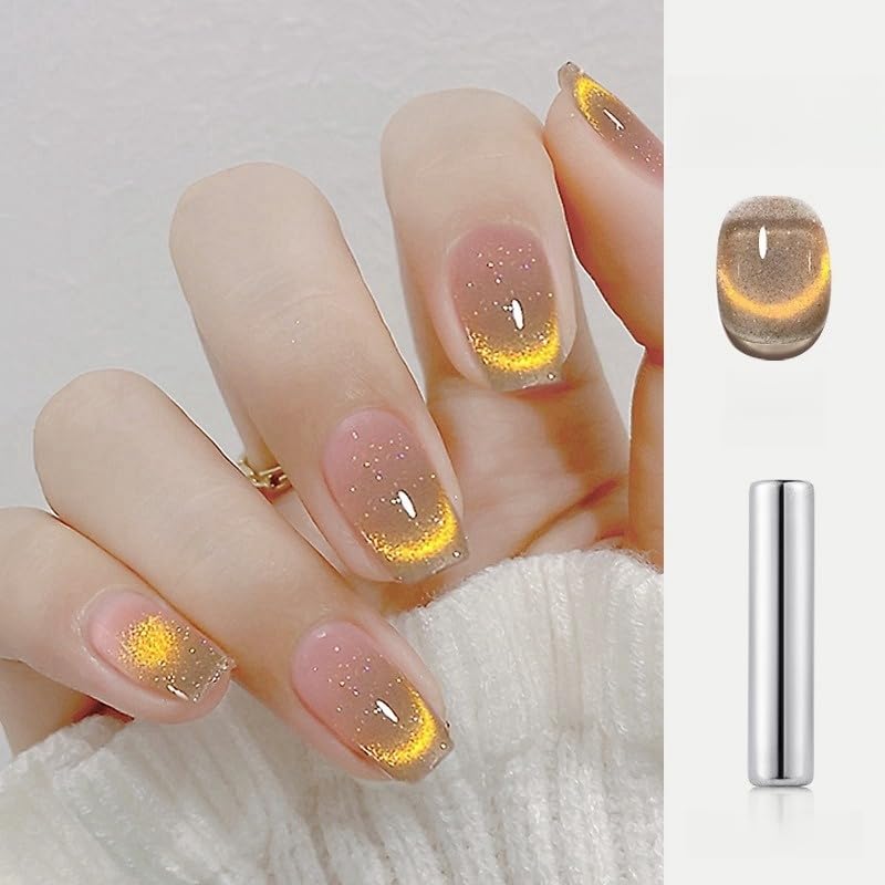 Cat Eye Gel Nail Polish Set with Magnetic Powder, 4 x 15ml Bottles, UV/LED Cured, Long-Lasting 4 Weeks, Stunning Magnetic Effects, DIY Manicure Kit, 06
