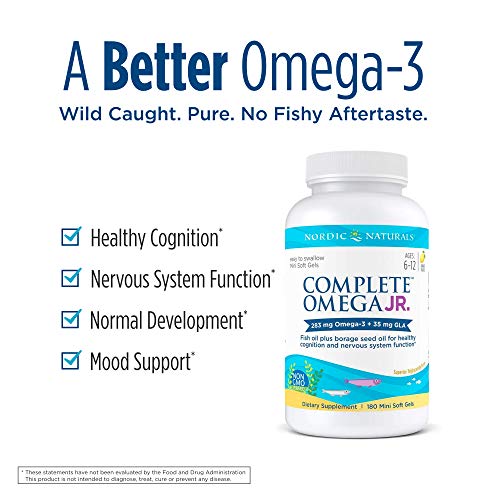 Nordic Naturals Complete Omega Jr, Lemon - 180 Mini Soft Gels - 283 Mg Total Omega-3S & 35 Mg Gla - Healthy Cognition, Nervous System Function - Non-Gmo - 90 Servings #TOP2