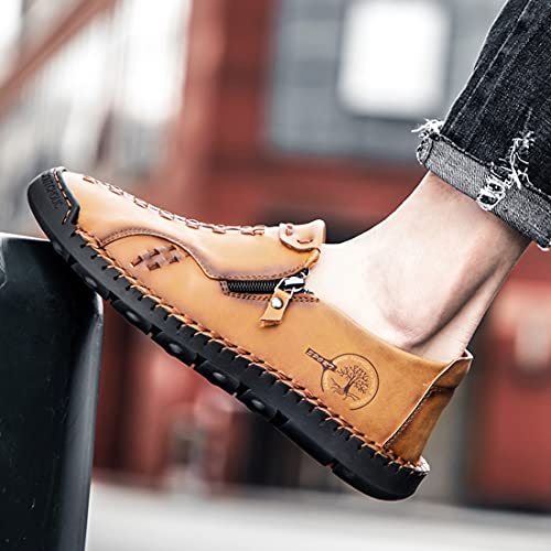 Minishion Mens Loafers Outdoor Zip Retro Work Shoes 8812#4