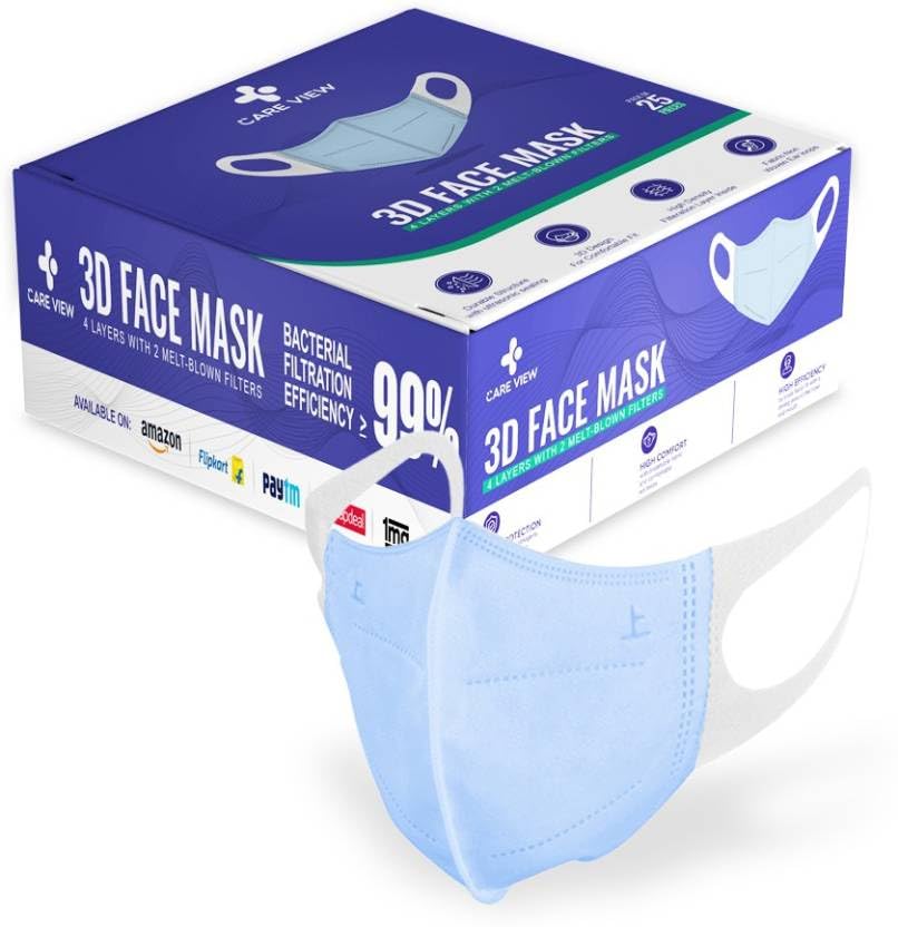Careview CARE VIEW N95 3 Dimensional Disposable Face Mask with 4 Layered Filtration, SITRA and BIS(ISI) certified & Incredibly Soft Spandex Non Woven Fabric Ear loop (Medical Blue, Pack of 25) (B09DK412T7) Amazon Price History, Amazon Price Tracker