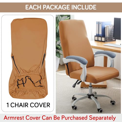 Image of HOKIPO Office Chair Cover for Executive Chair (High-Back) - 140 GSM Stretchable Fabric - Anti-Slip & Washable - Fits Tall & Big Office Chairs, Caramel Brown(AR-6204-SBRN)
