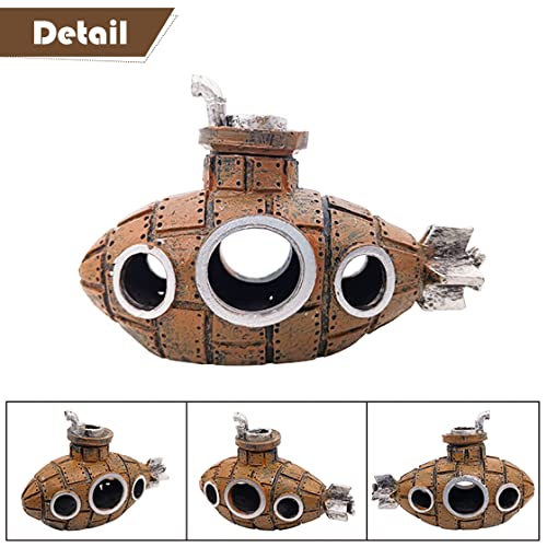 HyzaPhix Aquarium Ornaments Submarine Fish Tank Decoration Fish Hideaway Ornaments Shipwreck Resin Swim-Through Decor for Small Betta AquaticPets - Image 2
