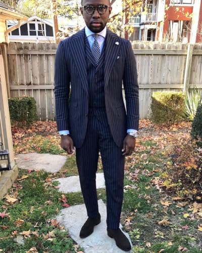 Men's Pinstripe Suit 3 Piece Classic Fit Slim Fit Suit Tuxedo Jacket Vest Pants Casual Suit for Business Wedding Prom4