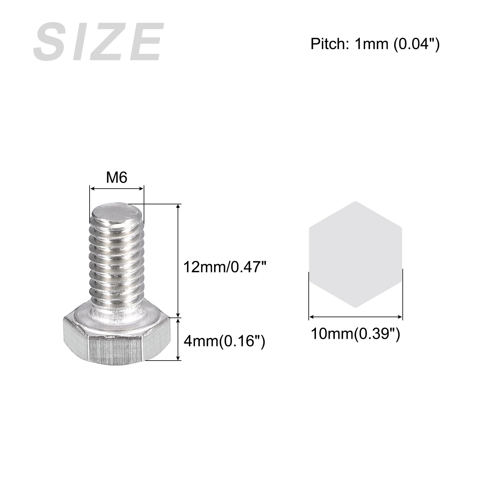METALLIXITY Hex Bolts (M6-1x12mm) 25Pcs, 304 Stainless Steel Coarse Fully Threaded Hex Head Screw Bolt Machine Screws - for Furniture Repair, Silver - Image 2